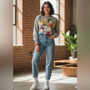 Peanuts Gray and Black Graphic Sweatshirt